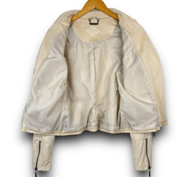 JouJou Faux Suede Western Fringe Moto Jacket Zippers Lined Cream Ivory Medium - Picture 4 of 10